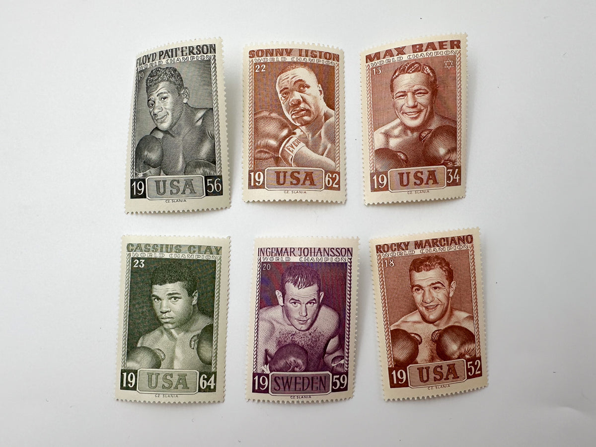 intage World Heavyweight Boxing Champions Cinderella Stamps | Muhammad Ali Joe Louis Joe Frazier Rocky Marciano Set of 23 MH