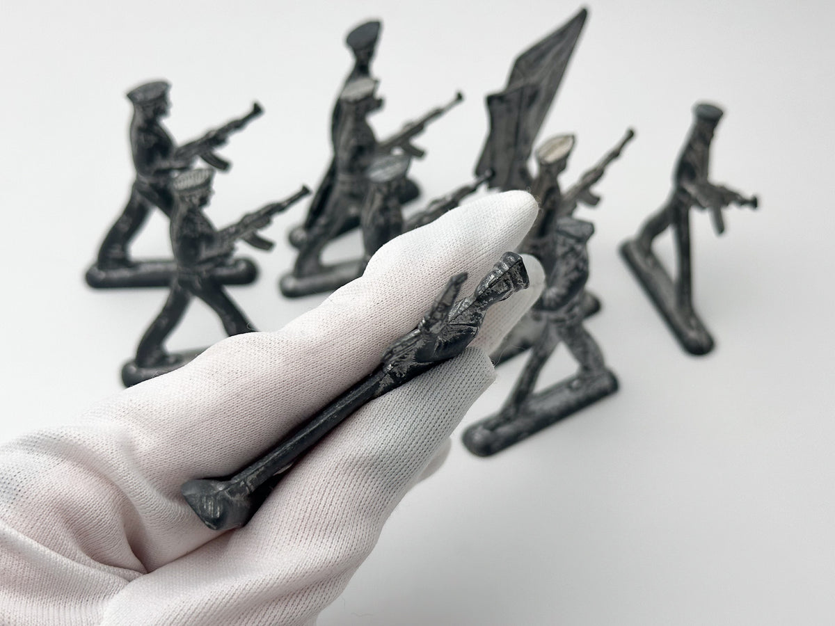 Vintage Soviet Revolutionary Sailors Metal Toy Soldiers Lot | USSR Flat Figures Action Set of 10