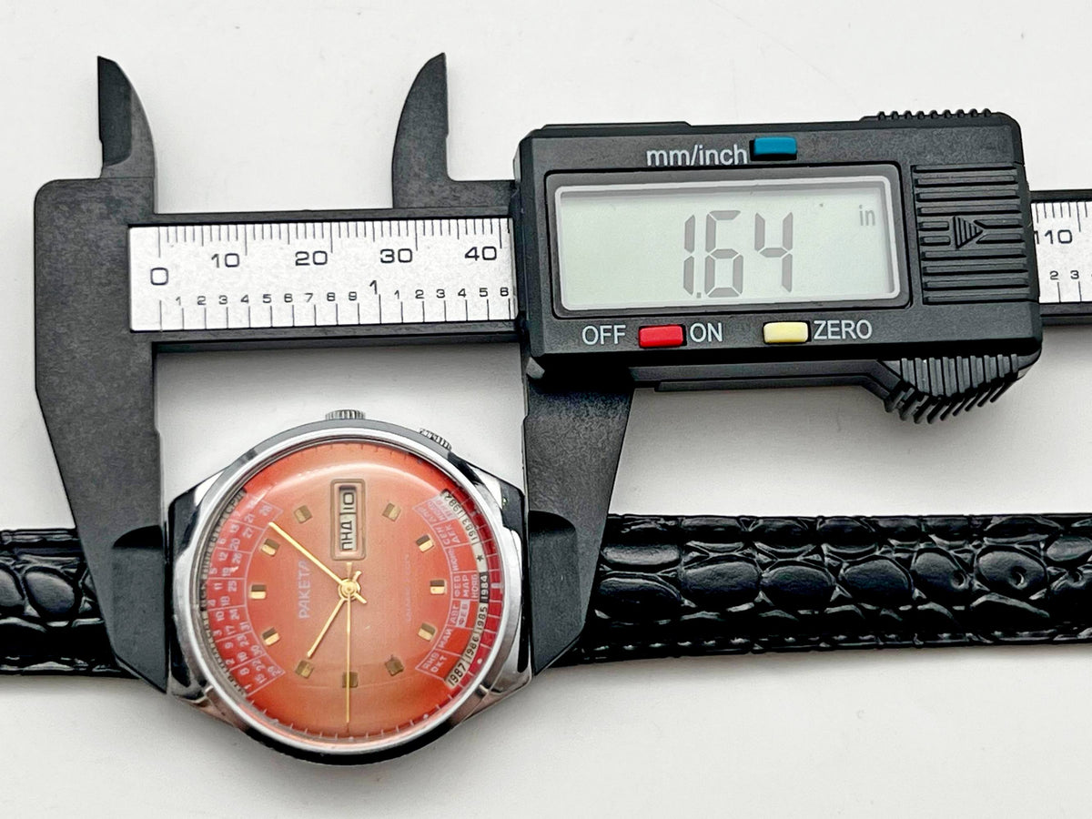 Vintage RAKETA Perpetual Calendar Soviet Mechanical Watch Orange Dial | USSR Multi-Year Calendar Men's Dress Watch