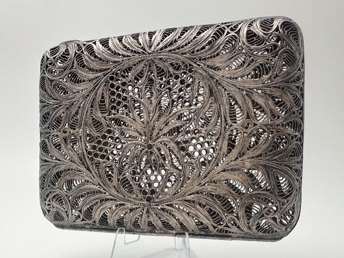 Cigarette Case Lotus Kazakovskaya Filigree Vintage Metal Smoking Box Scan USSR