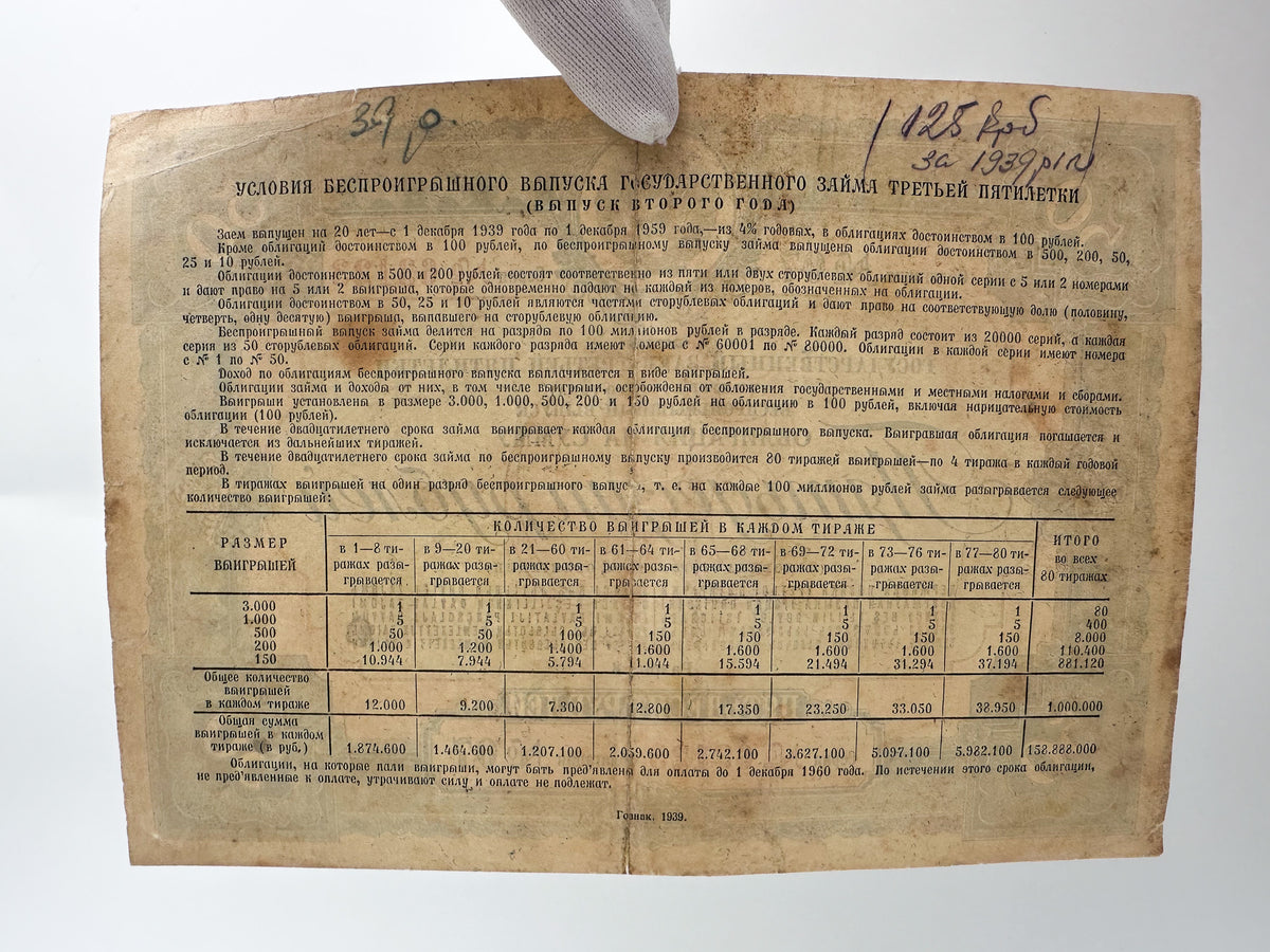 1939 USSR Third Five-Year Plan State Loan Bonds Set | Vintage Soviet 10, 25 & 50 Rubles | 3 Pcs