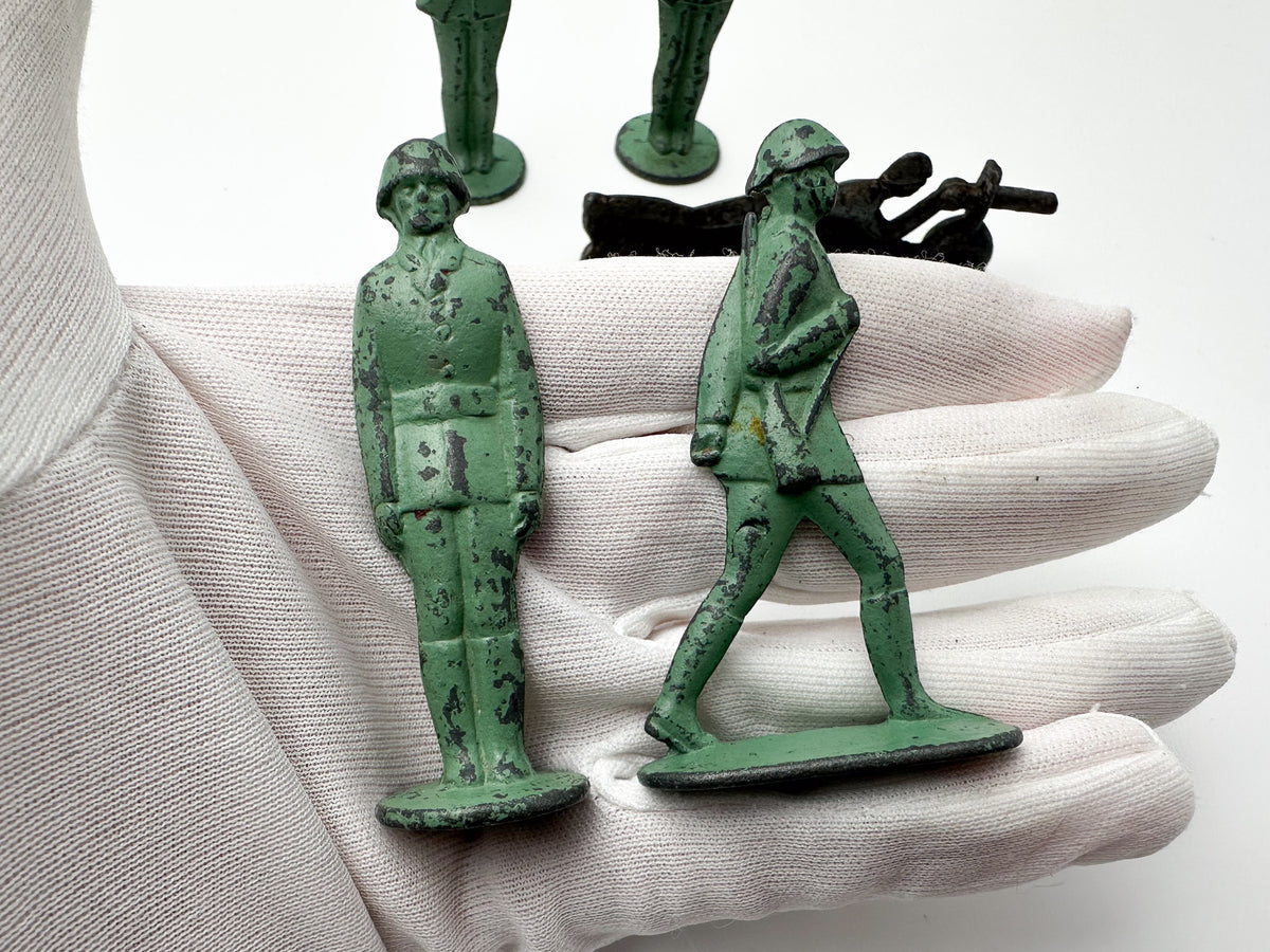 Vintage Soviet Metal Toy Soldiers "Stolbiki" Mixed Set | USSR Cast Figures with Prone Machine Gunner
