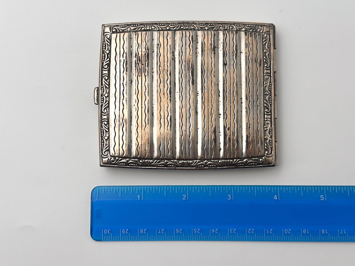 Vintage Guilloche Floral Cigarette Case | Mid-Century Stripe Pattern Pocket Box Soviet Tobacciana USSR