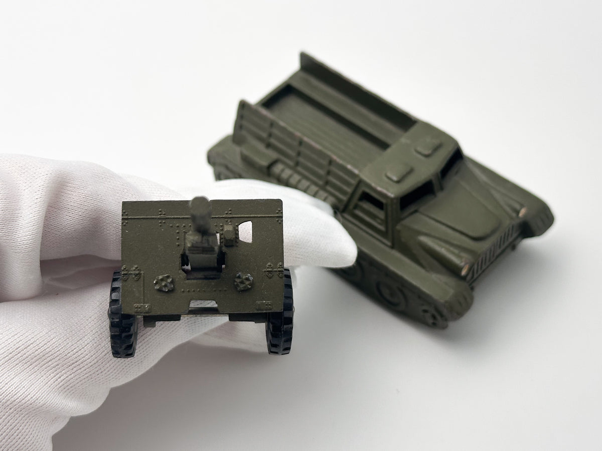 Vintage Soviet Diecast Military Toy Tractor with Anti-Tank Gun USSR 1980s | Tula Cartridge Works TPZ