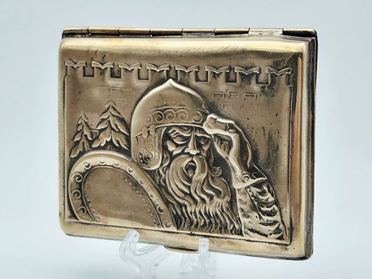 Cigarette Case Bogatyr Ilya Muromets Vintage Soviet | Personalized Initials Brass Tobacciana USSR