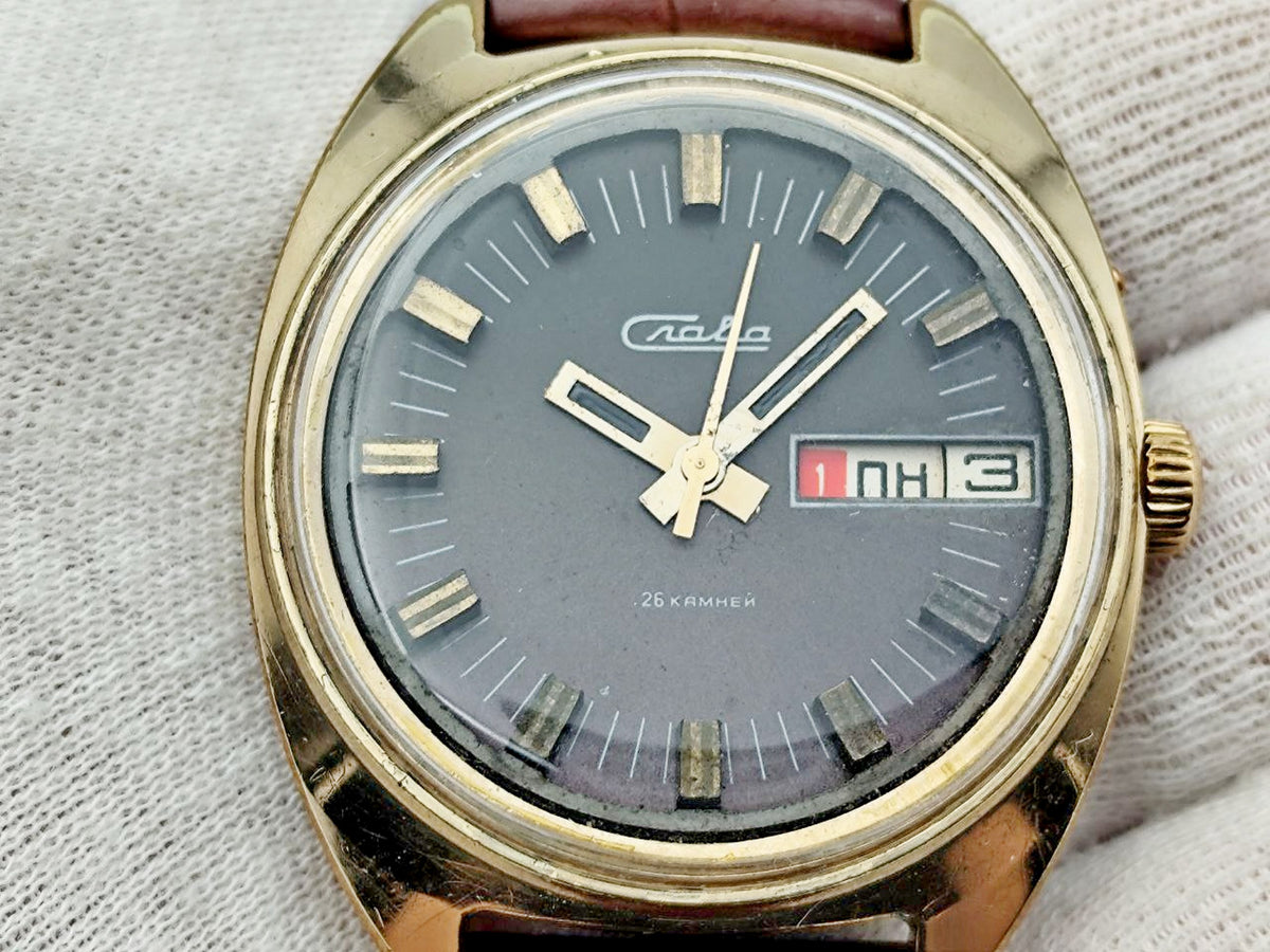 Vintage SLAVA 2428 AU10 Soviet Mechanical Watch | Gilding  Wristwatch USSR Watch