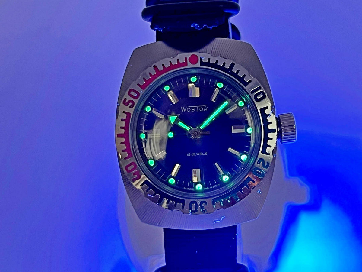 Vintage WOSTOK Amphibian Barrel 2209 Soviet Mechanical Watch VOSTOK Tonneau | Rare USSR Diver Blue Dial 18 Jewels 200m Men's Wristwatch