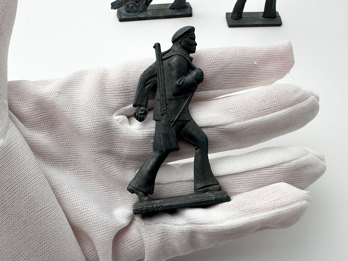 Vintage Soviet Revolutionary Sailors Metal Toy Soldiers | USSR Flat Metal Figures Set of 3