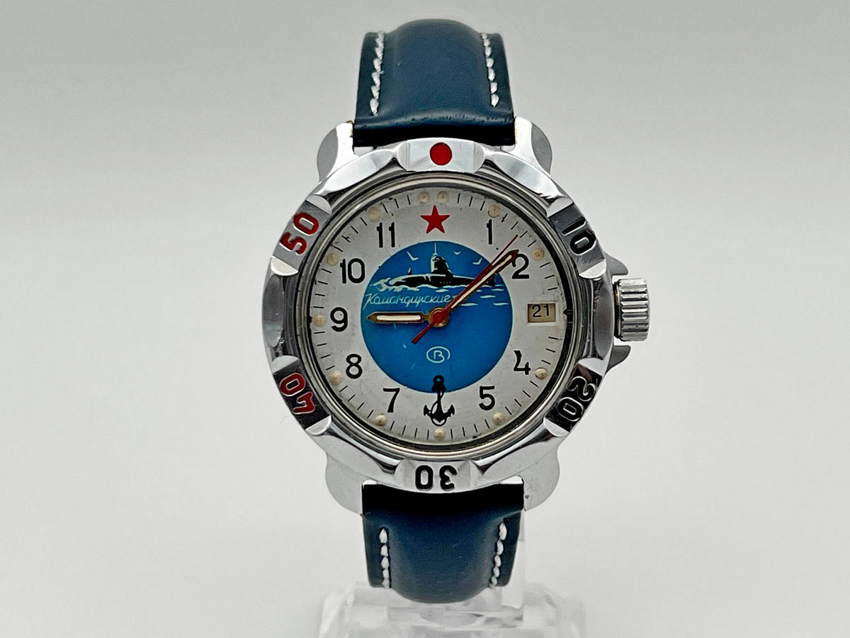 Vintage WOSTOK Komandirskie Submarine 2414 Soviet Mechanical Watch VOSTOK | USSR Military Submarine Blue Dial 17 Jewels