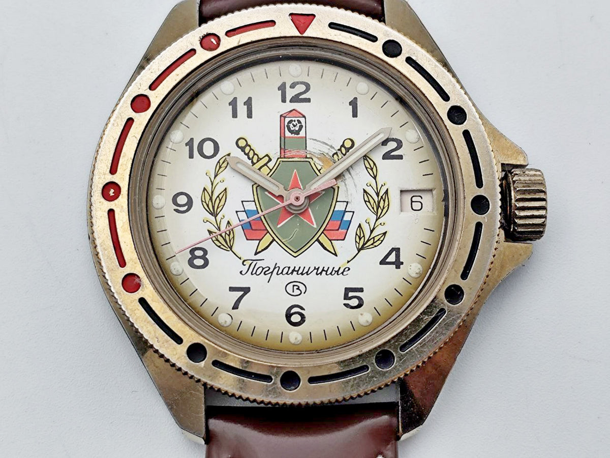 Vintage WOSTOK Komandirskie 2414A Pogranichnie Watch VOSTOK | Post-USSR Border Guard Calendar 17 Jewels Men's Wristwatch