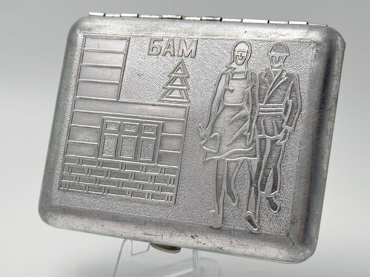 Cigarette Case BAM Baikal-Amur Mainline Vintage Soviet | Railway Workers Tobacciana USSR