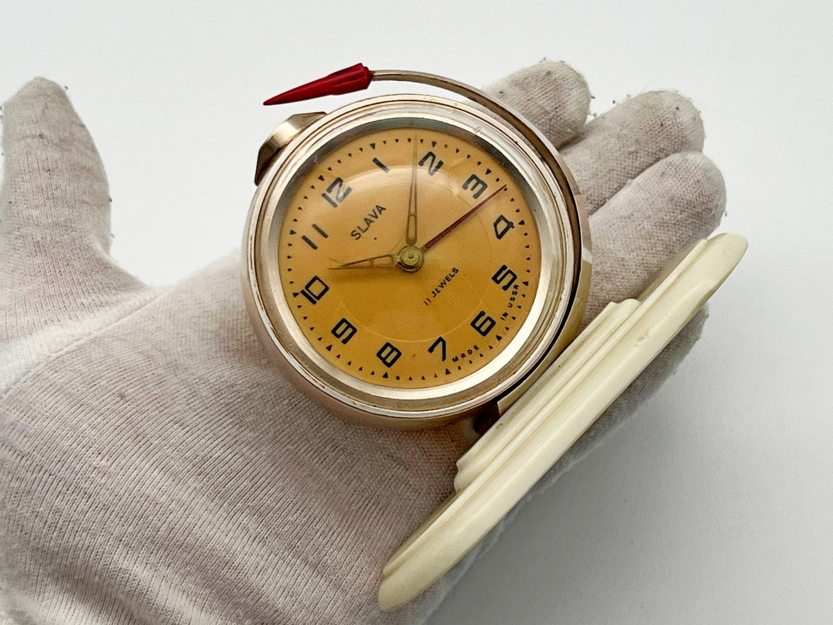 Vintage SLAVA Alarm Clock Space Soviet Mechanical Table Clock 5671 | USSR Watch