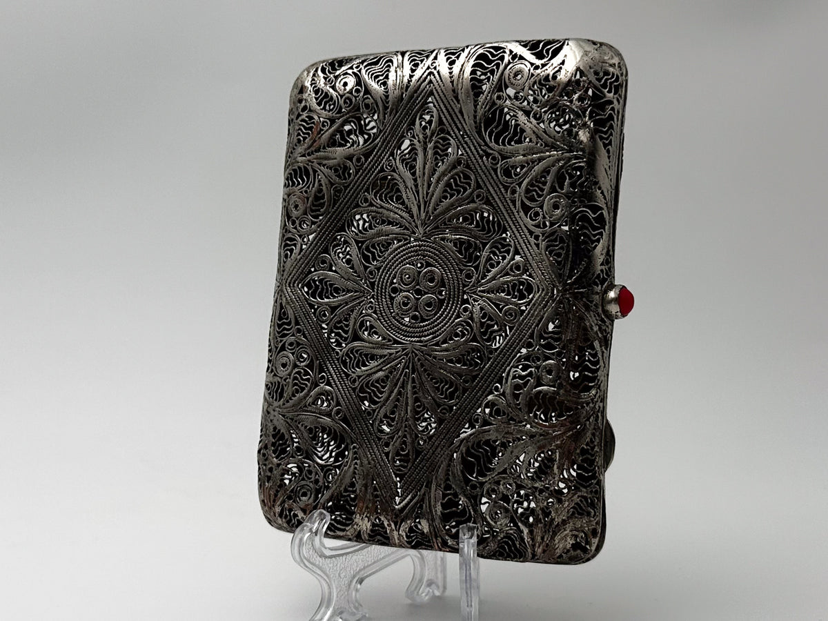 Cigarette Case Kazakovskaya Filigree Vintage | Antique Silver Plated Openwork Tobacciana USSR