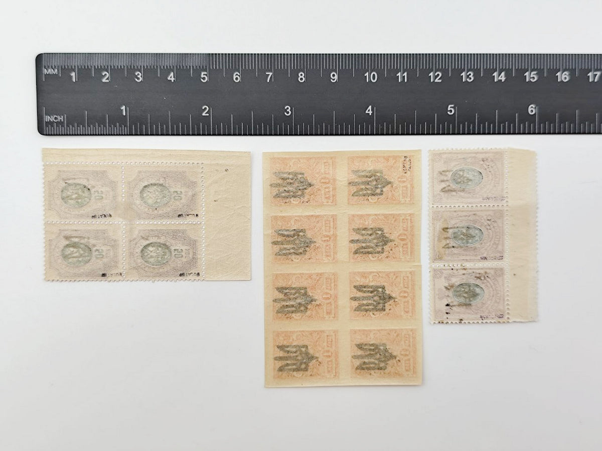 1918 Ukrainian People's Republic Postage Stamps Collection | Vintage UPR Trident Tryzub Overprint Blocks Set of 31 MH Cancelled