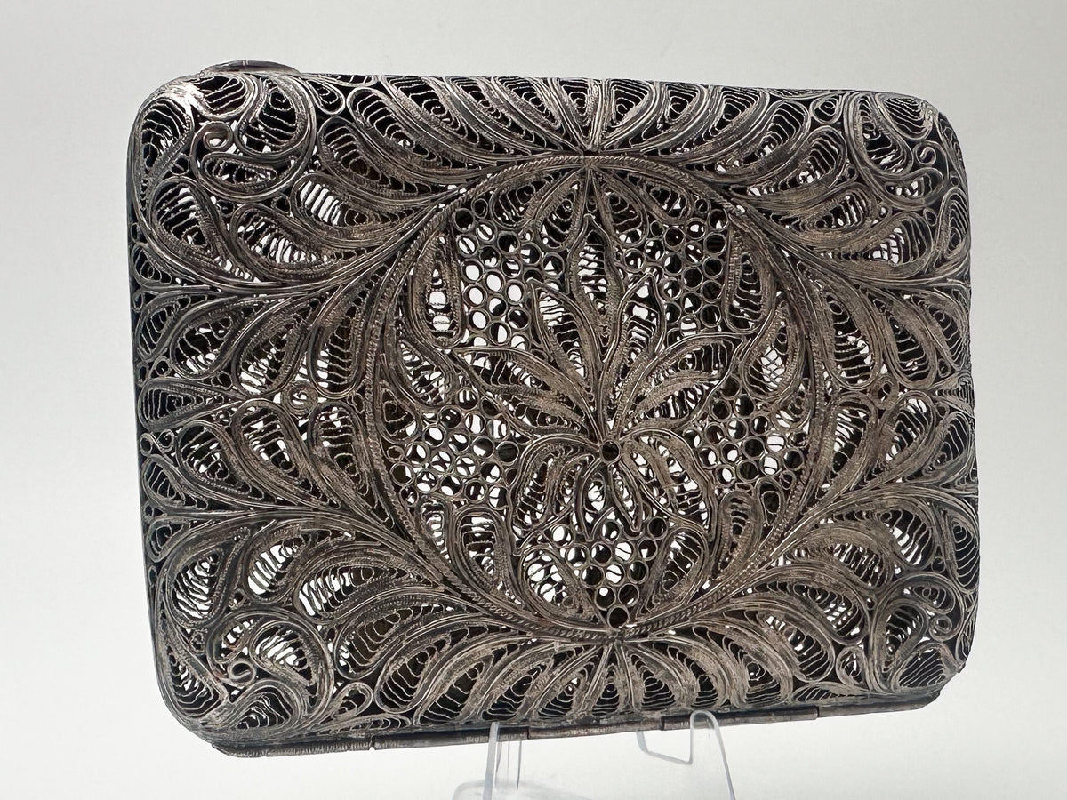Cigarette Case Lotus Kazakovskaya Filigree Vintage Metal Smoking Box Scan USSR