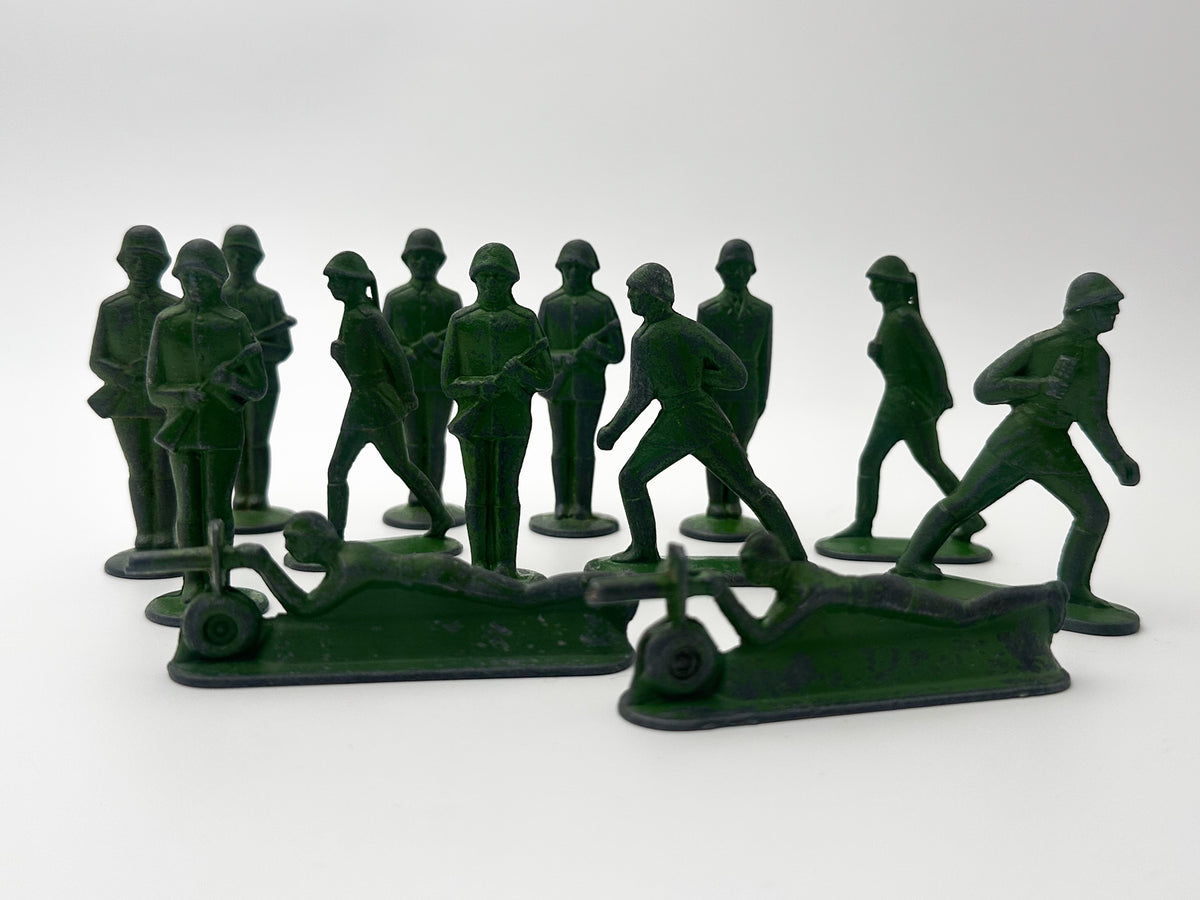 Vintage Soviet Metal Toy Soldiers Set | USSR Cast Figures with 2 Prone Machine Gunners
