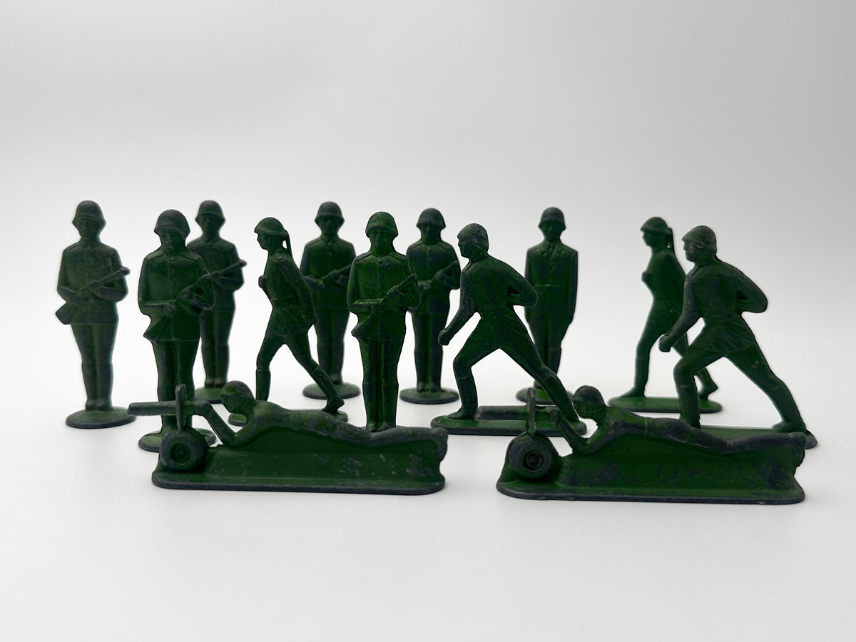 Vintage Soviet Metal Toy Soldiers Set | USSR Cast Figures with 2 Prone Machine Gunners