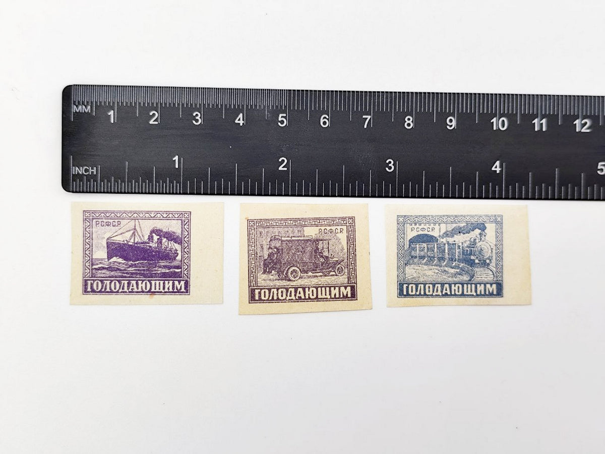 1921–1923 RSFSR & USSR Postage Stamps Collection | Vintage Early Soviet Famine Relief & Surcharge Quarter Blocks Set of 25 MH Cancelled