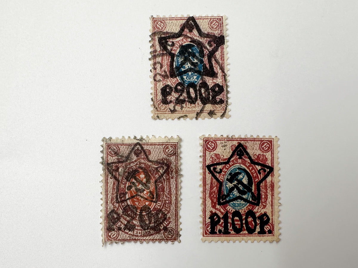 1922–1923 RSFSR Postage Stamps Collection | Vintage Early Soviet Star Surcharge Overprints Set of 21 MH Cancelled