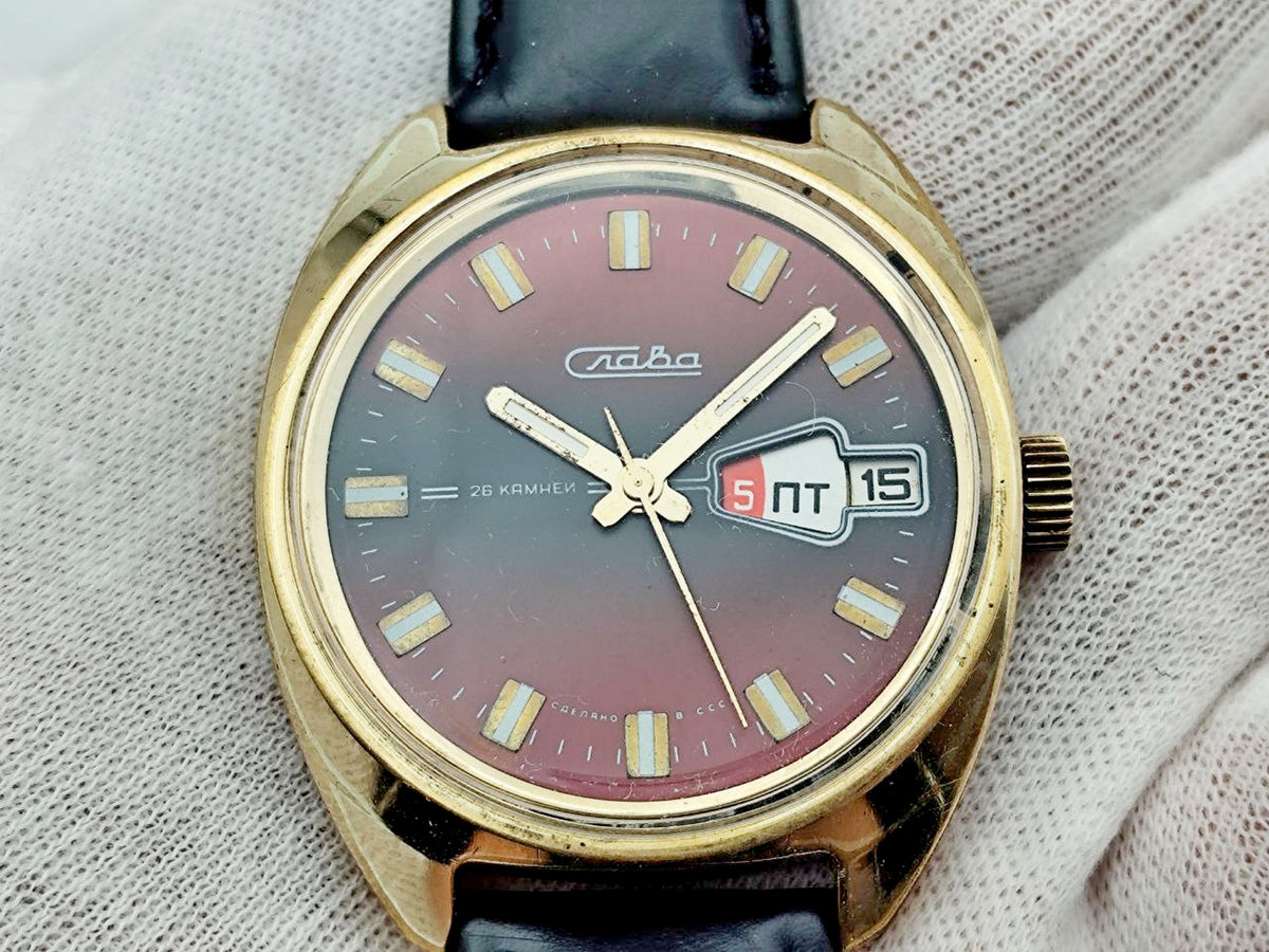 Vintage SLAVA 2428 AU Soviet Mechanical Watch | Gilding  Wristwatch USSR Watch