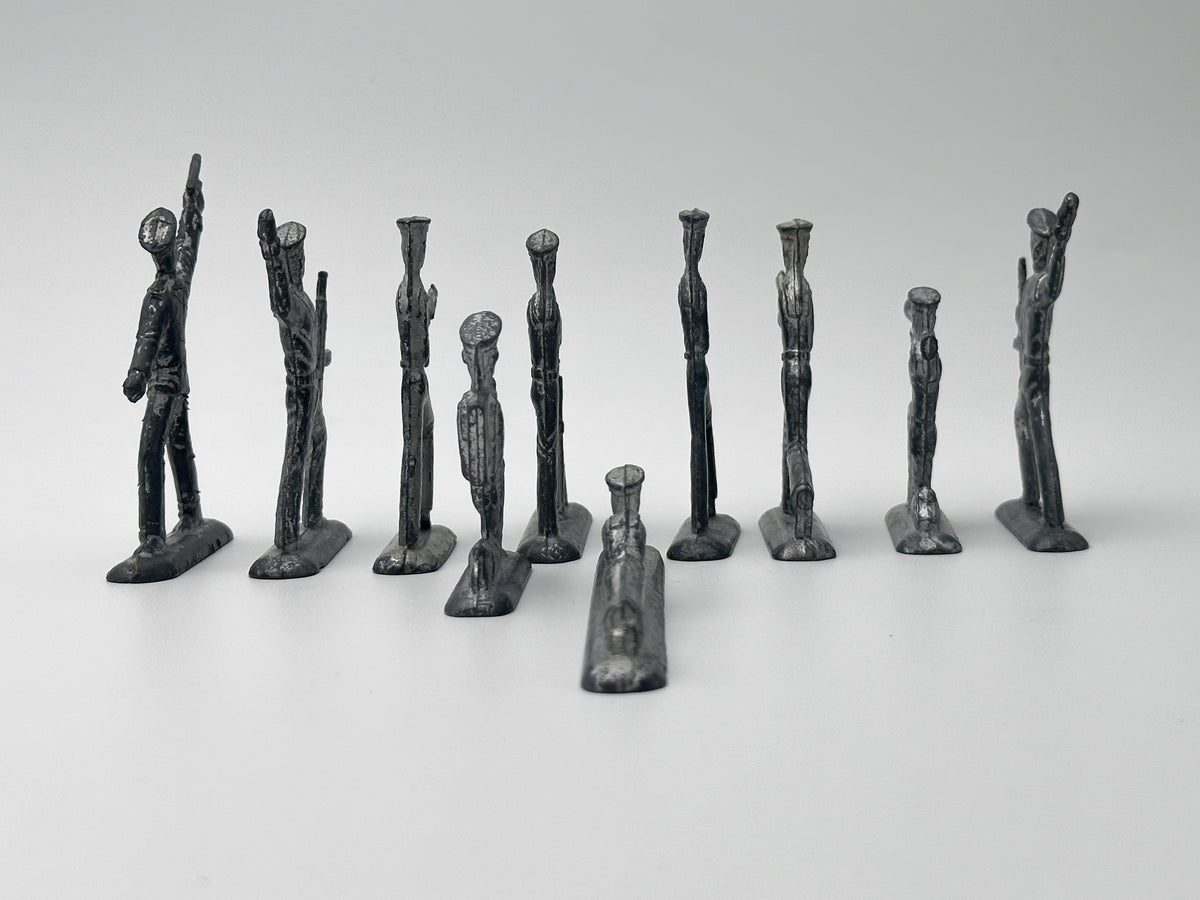 Vintage Soviet Revolutionary Sailors Metal Toy Soldiers Lot | USSR Flat Figures Combat Set of 10