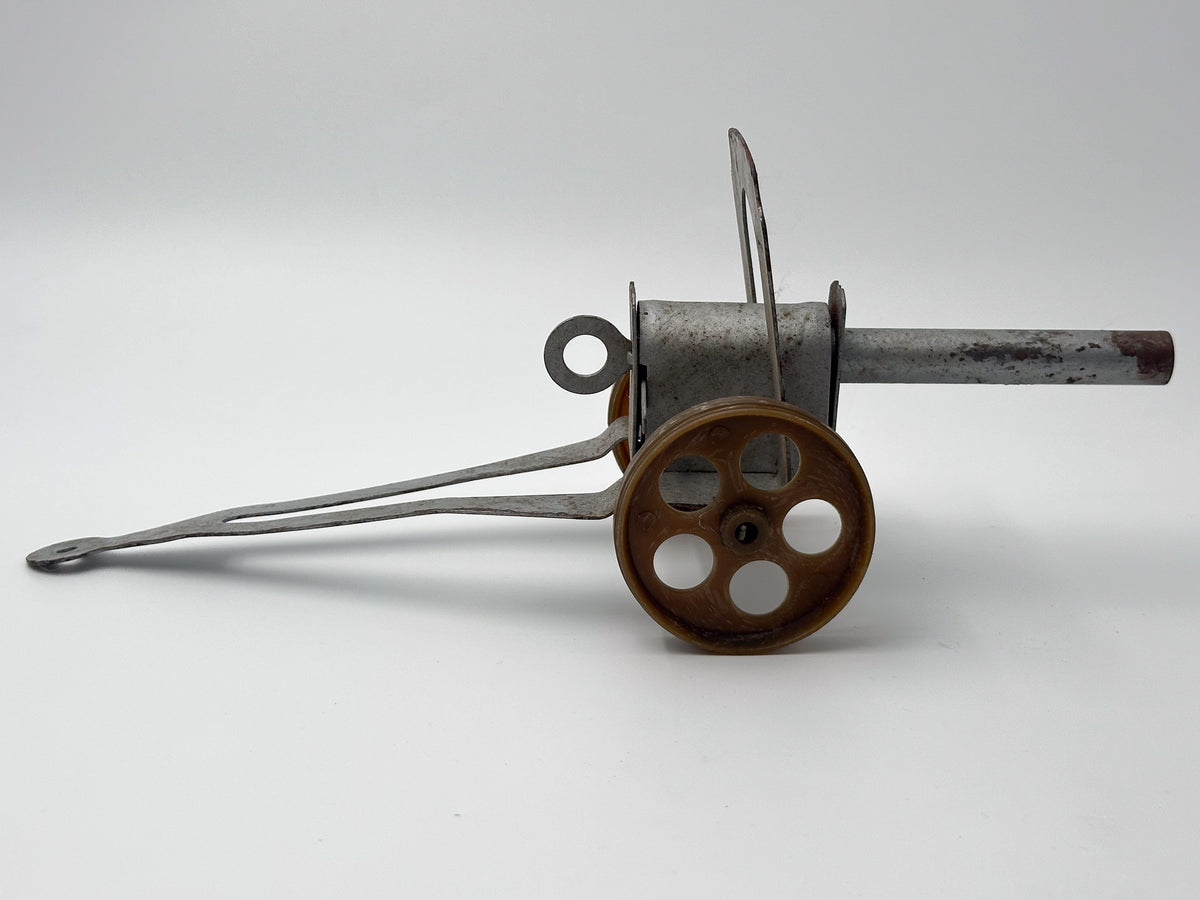 Vintage Soviet Pressed Tin Mechanical Toy Shooting Cannon USSR 1970s | Spring Loaded Artillery Model