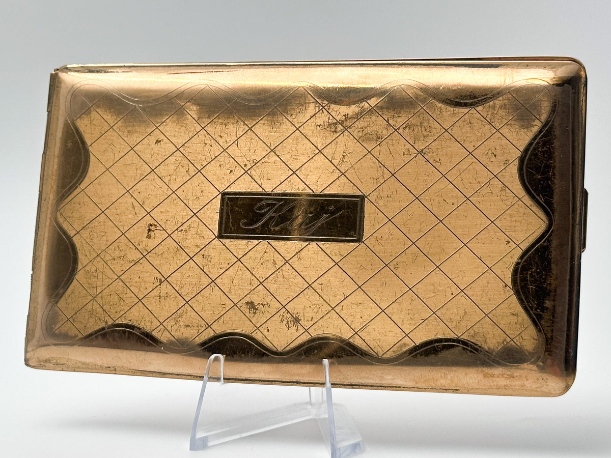 Cigarette Case Kaj Engraved Vintage Gold Tone | Elgin American Mid Century Tobacciana USA