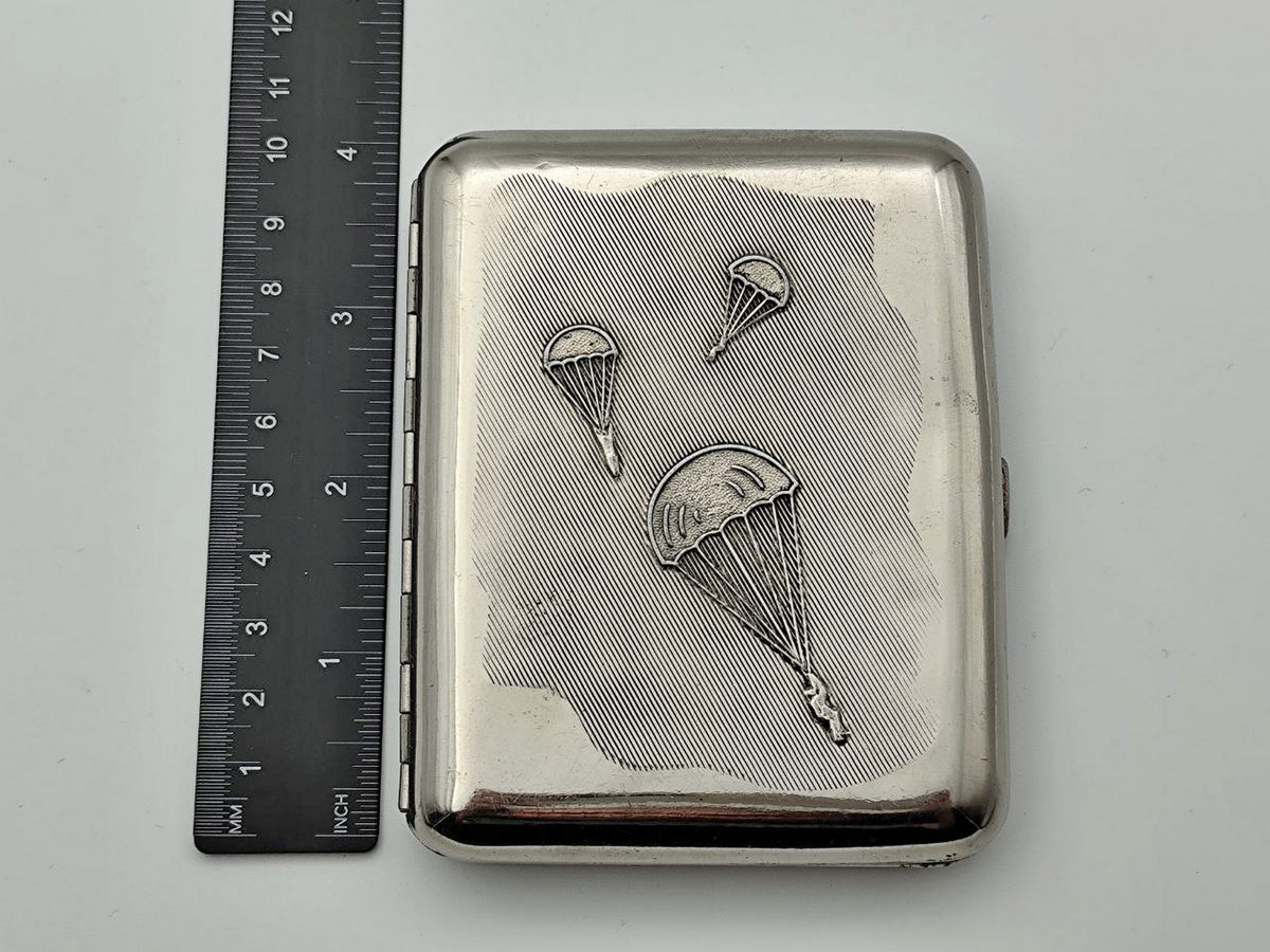 Vintage Airborne Forces Three Parachutists Cigarette Case | Lenemalier Pocket Box Soviet Tobacciana USSR
