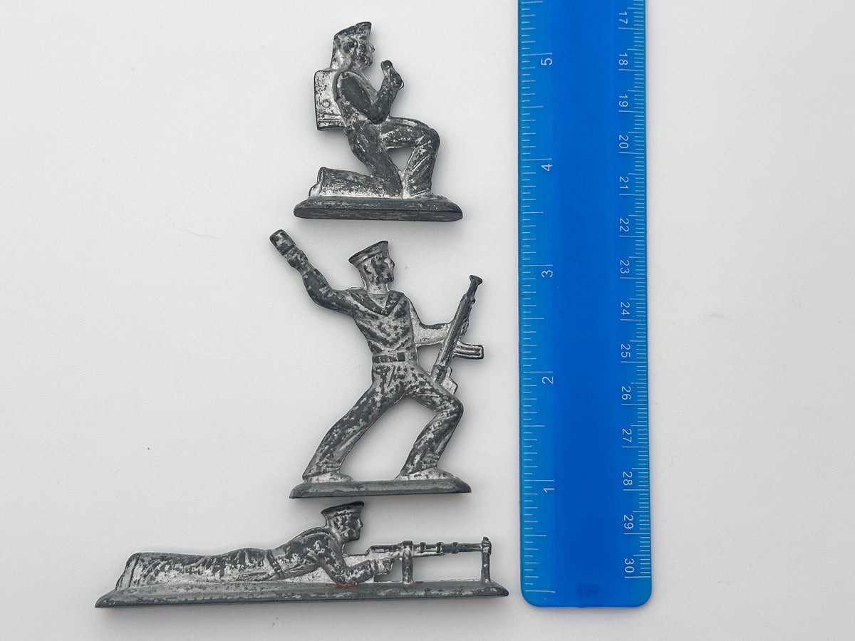 Set of 4 Vintage Soviet Metal Toy Soldiers | USSR Military Border Guards Miniatures