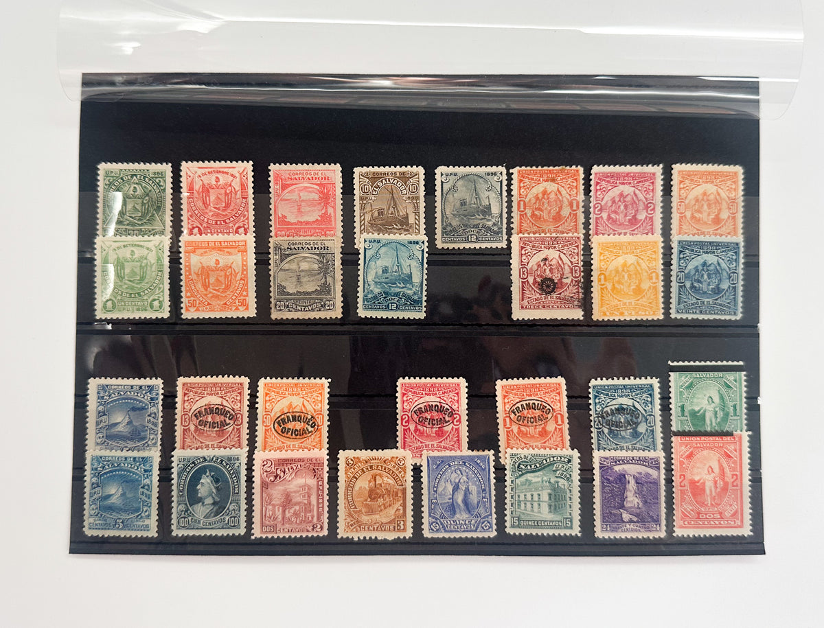 1890–1899 El Salvador Postage Stamps Collection | Vintage Antique Central America Official Overprints Set of 30 MH