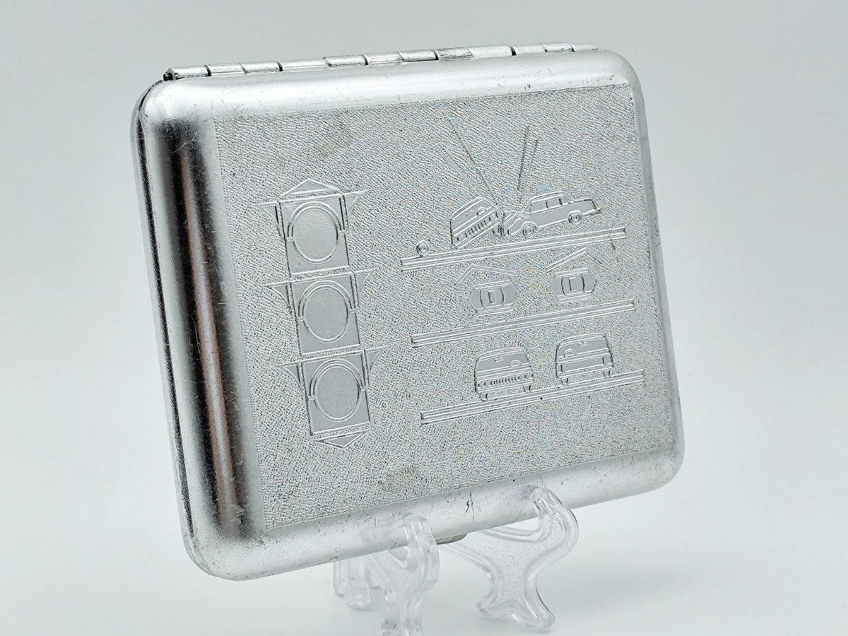 Vintage Traffic Rules Light Cigarette Case | Retro Car Accident Pocket Box Tobacciana USSR