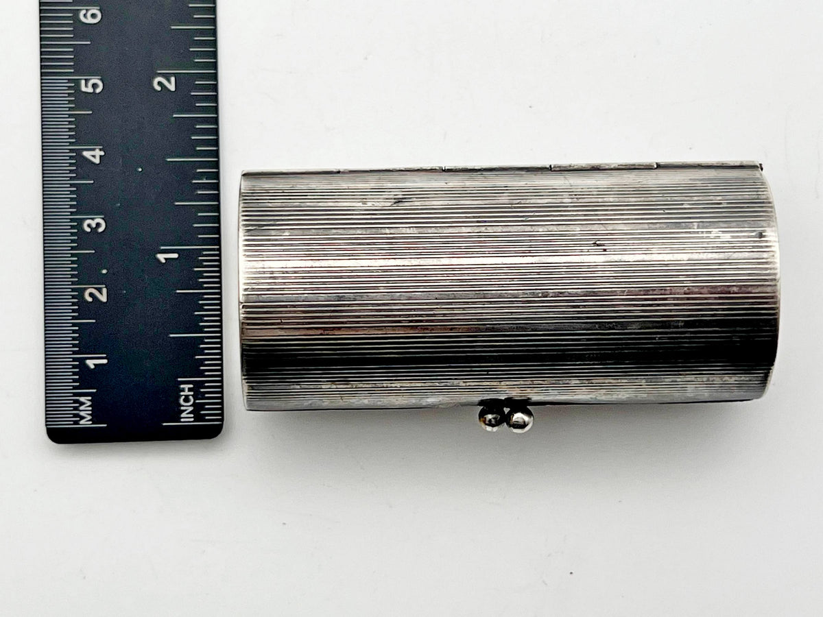 Vintage Silver Plated Mouthpiece Case | Cylindrical Lipstick Cigarette Holder Box Western European Tobacciana