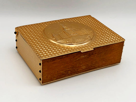 Vintage Cigarette Case Moscow State University |  Wood Aluminum Trinket Box Soviet Tobacciana USSR