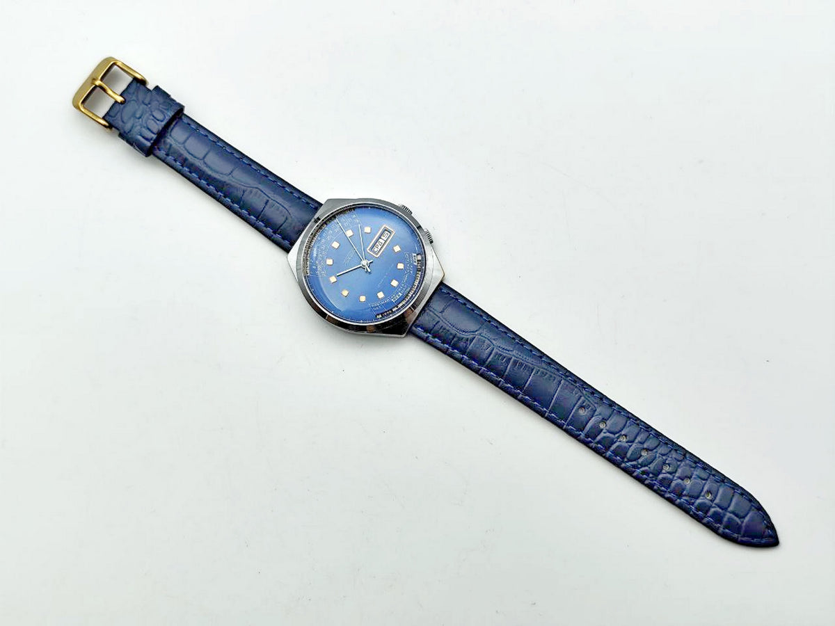 Vintage RAKETA College 2628 Perpetual Calendar Watch | Rare Blue Dial Post-USSR Multi-Year Day/Date Men's Wristwatch