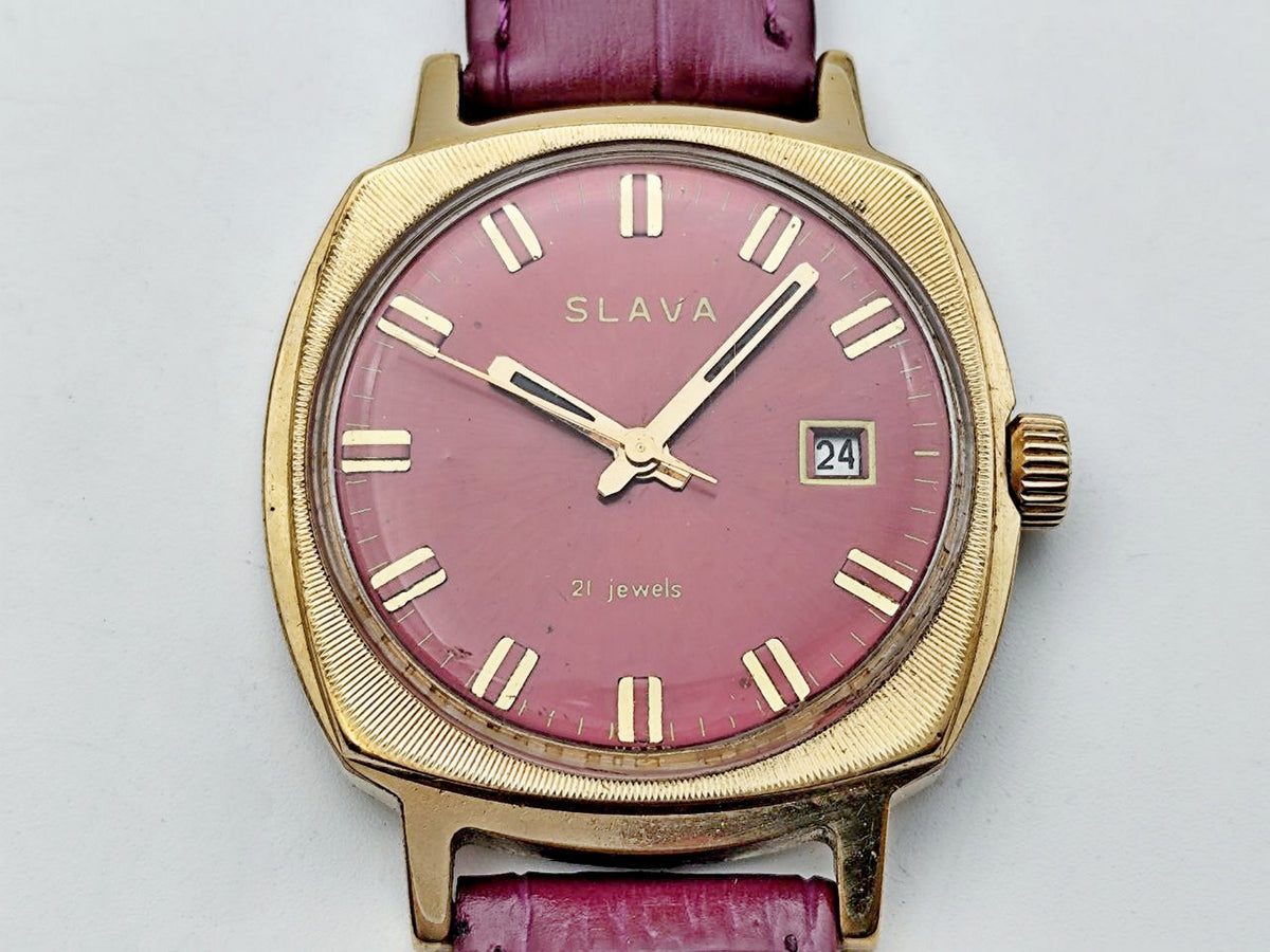 Vintage SLAVA 2414 AU 10 Soviet Mechanical Watch | Gilding  Wristwatch USSR Watch