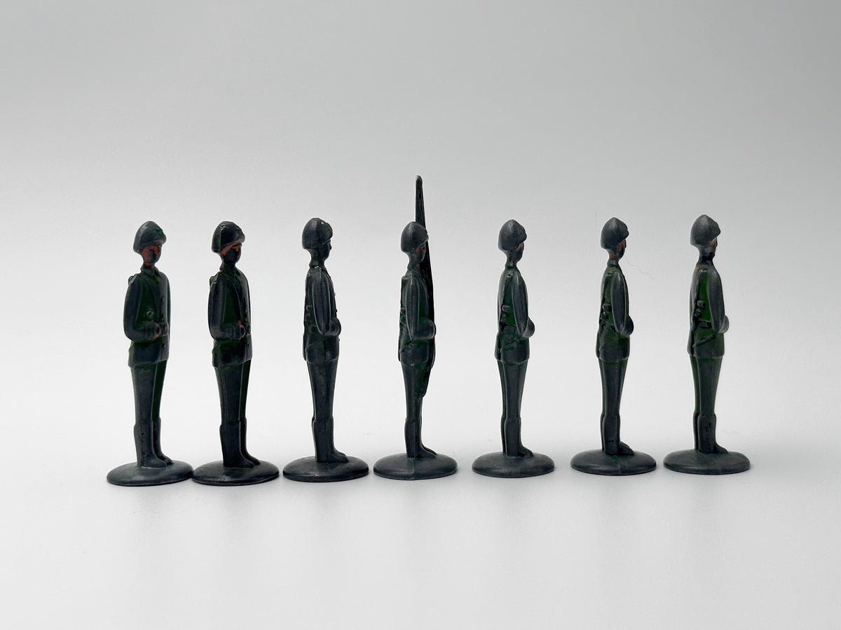 Vintage Soviet Metal Toy Soldiers "Stolbiki" Green Lot | USSR Cast Figures Parade Set of 7