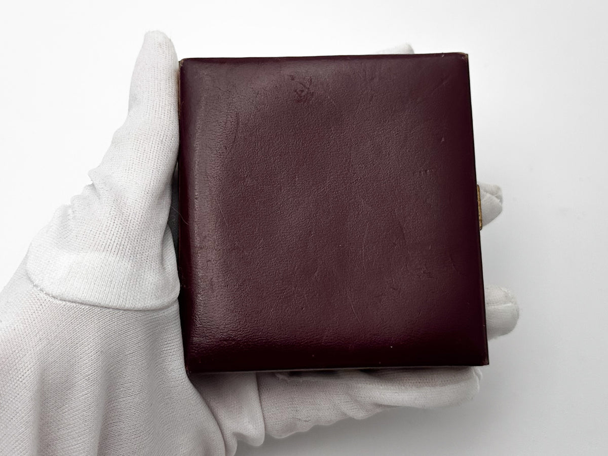 Vintage Cigarette Case Burgundy Leather Brass | Metal Pocket Box Retro Tobacciana