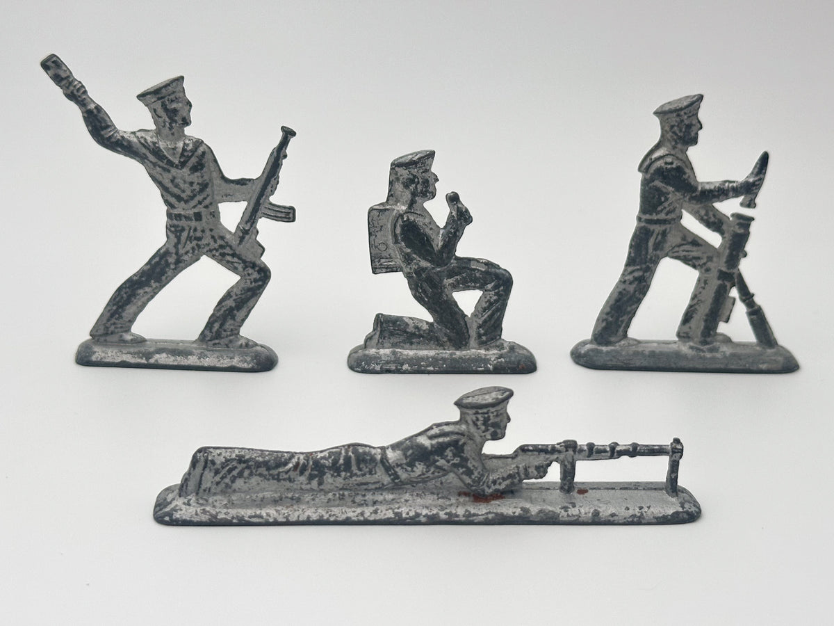Set of 4 Vintage Soviet Metal Toy Soldiers | USSR Military Border Guards Miniatures