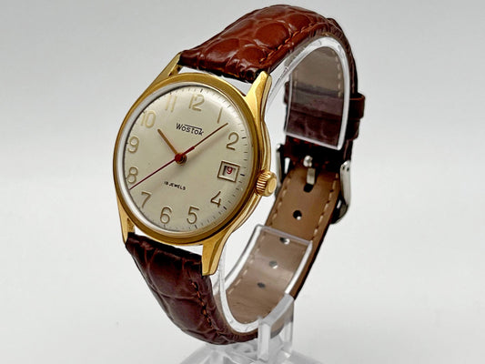 Vintage WOSTOK 2214 AU 10 Gilt Soviet Mechanical Wristwatch | Vostok USSR Watch