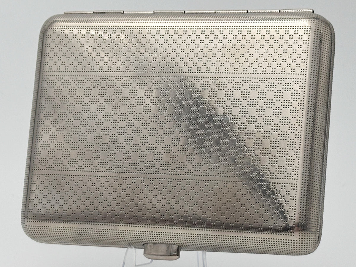 Vintage Geometric Guilloche Soviet Cigarette Case | USSR Silver Tone Checkerboard Metal Tobacciana