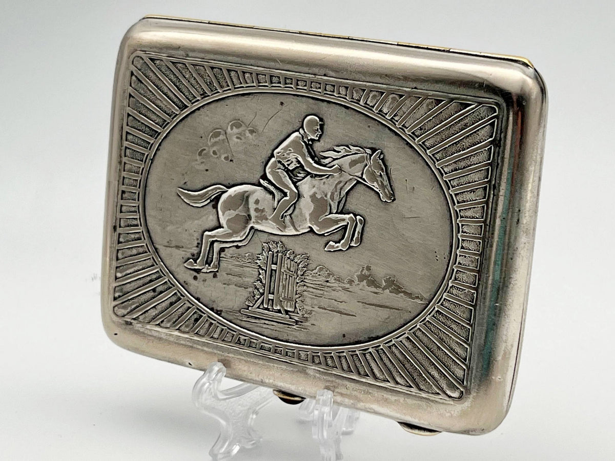 Cigarette Case Jockey on Horse Vintage Soviet | Equestrian 1958 Artel Moscow Jeweler Tobacciana USSR
