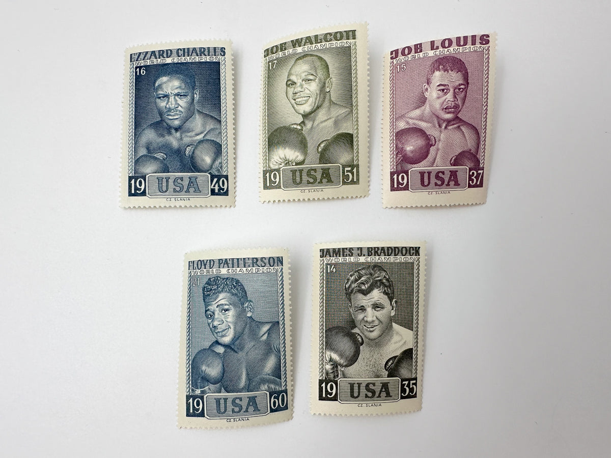 intage World Heavyweight Boxing Champions Cinderella Stamps | Muhammad Ali Joe Louis Joe Frazier Rocky Marciano Set of 23 MH