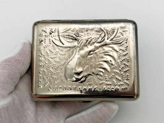 Vintage Berezinsky Reserve Moose Cigarette Case | Belorussian BSSR Wildlife Pocket Box Soviet Tobacciana USSR