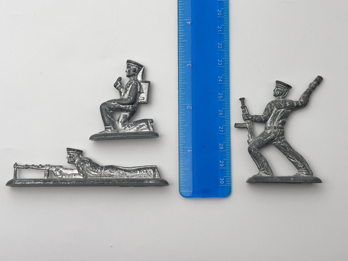 Vintage Soviet Revolutionary Sailors Metal Toy Soldiers Lot | USSR Flat Figures Combat Set of 10