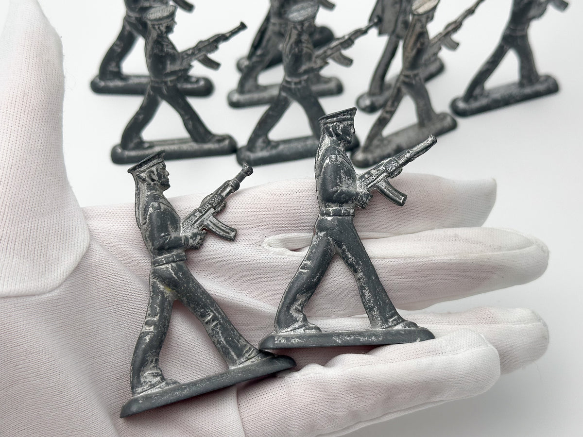 Vintage Soviet Revolutionary Sailors Metal Toy Soldiers Lot | USSR Flat Figures Action Set of 10