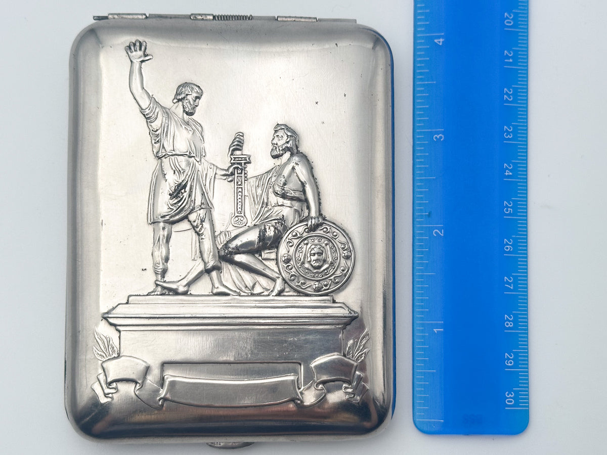 Vintage "Minin and Pozharsky" Soviet Cigarette Case | USSR Moscow Red Square Embossed Metal Tobacciana Monument Souvenir