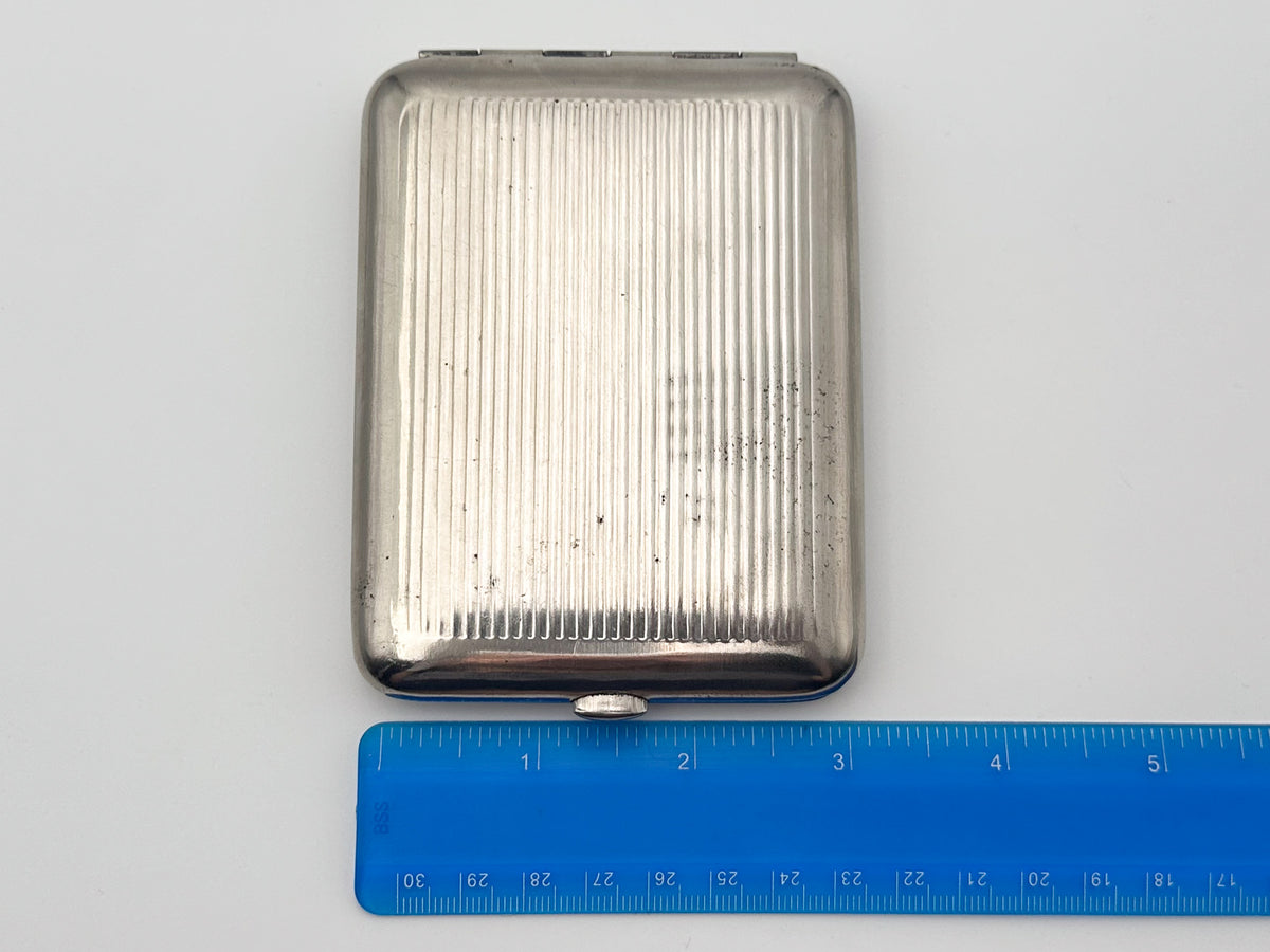 Vintage "Moscow Star" Soviet Cigarette Case | USSR Multilingual Moskva Striped Metal Tobacciana Souvenir