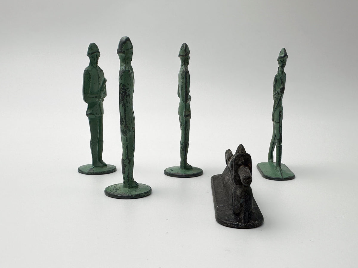 Vintage Soviet Metal Toy Soldiers "Stolbiki" Mixed Set | USSR Cast Figures with Prone Machine Gunner