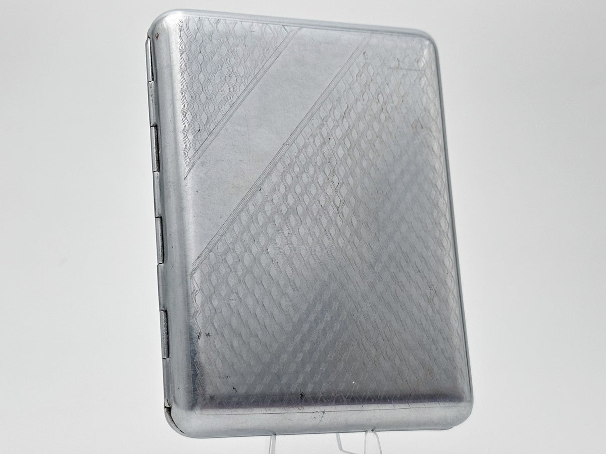 Vintage Geometric Guilloche Soviet Cigarette Case | Rare Metallodetal Plant M.M.P. USSR Silver Tone Diagonal Metal Tobacciana
