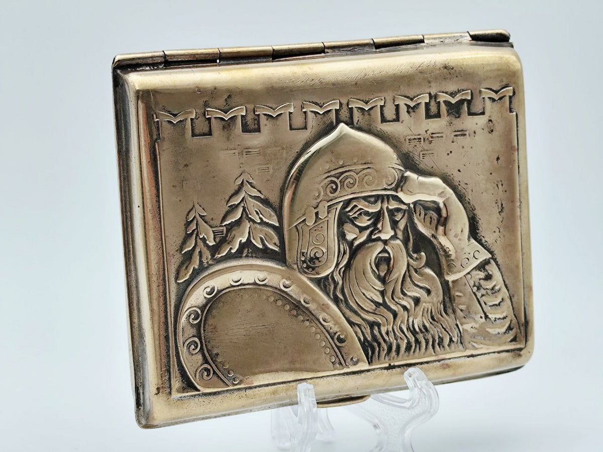 Cigarette Case Bogatyr Ilya Muromets Vintage Soviet | Personalized Initials Brass Tobacciana USSR